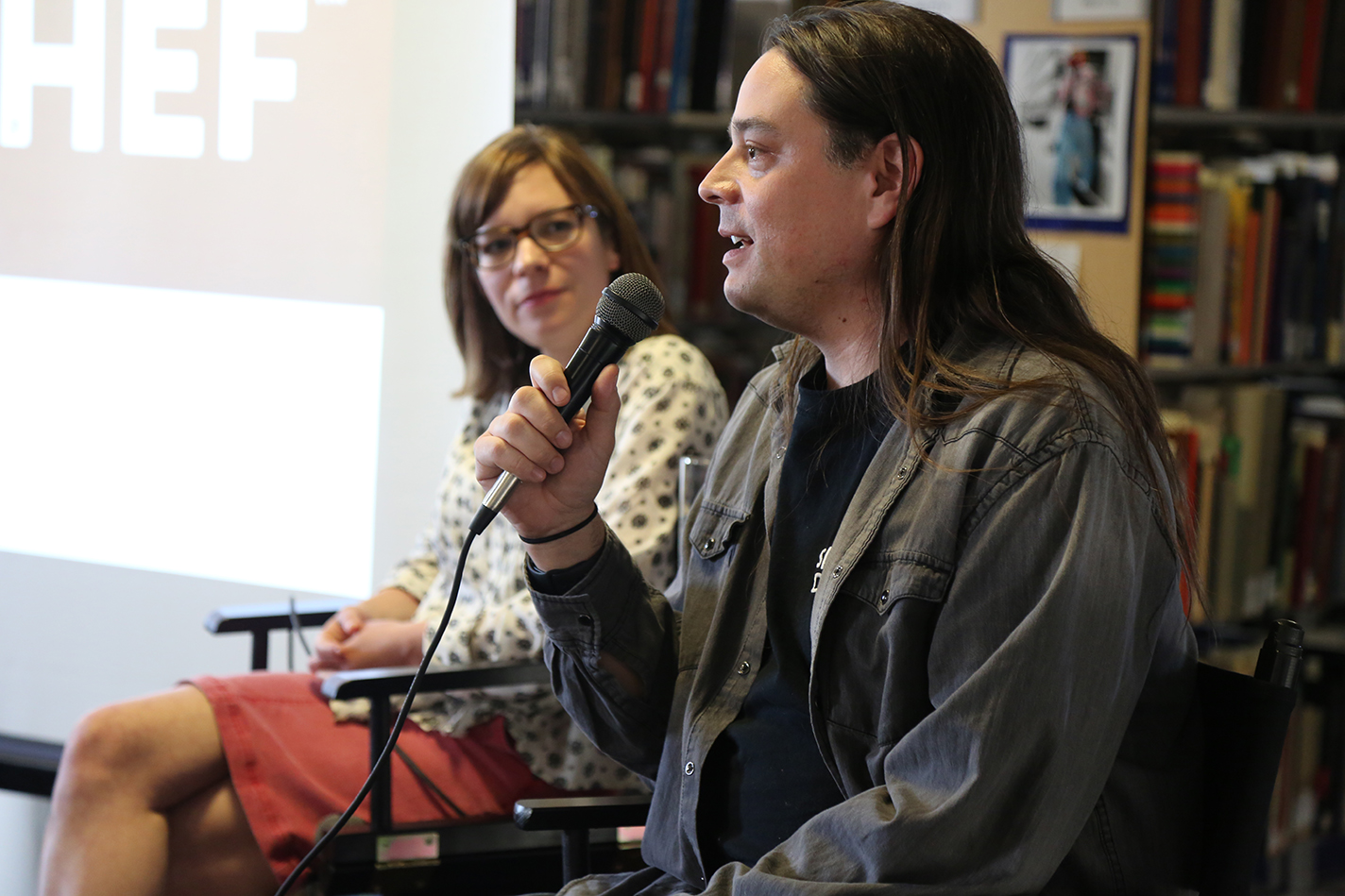 Chefs Amy Thielen and Sean Sherman speak at a Library Salon Series event.
