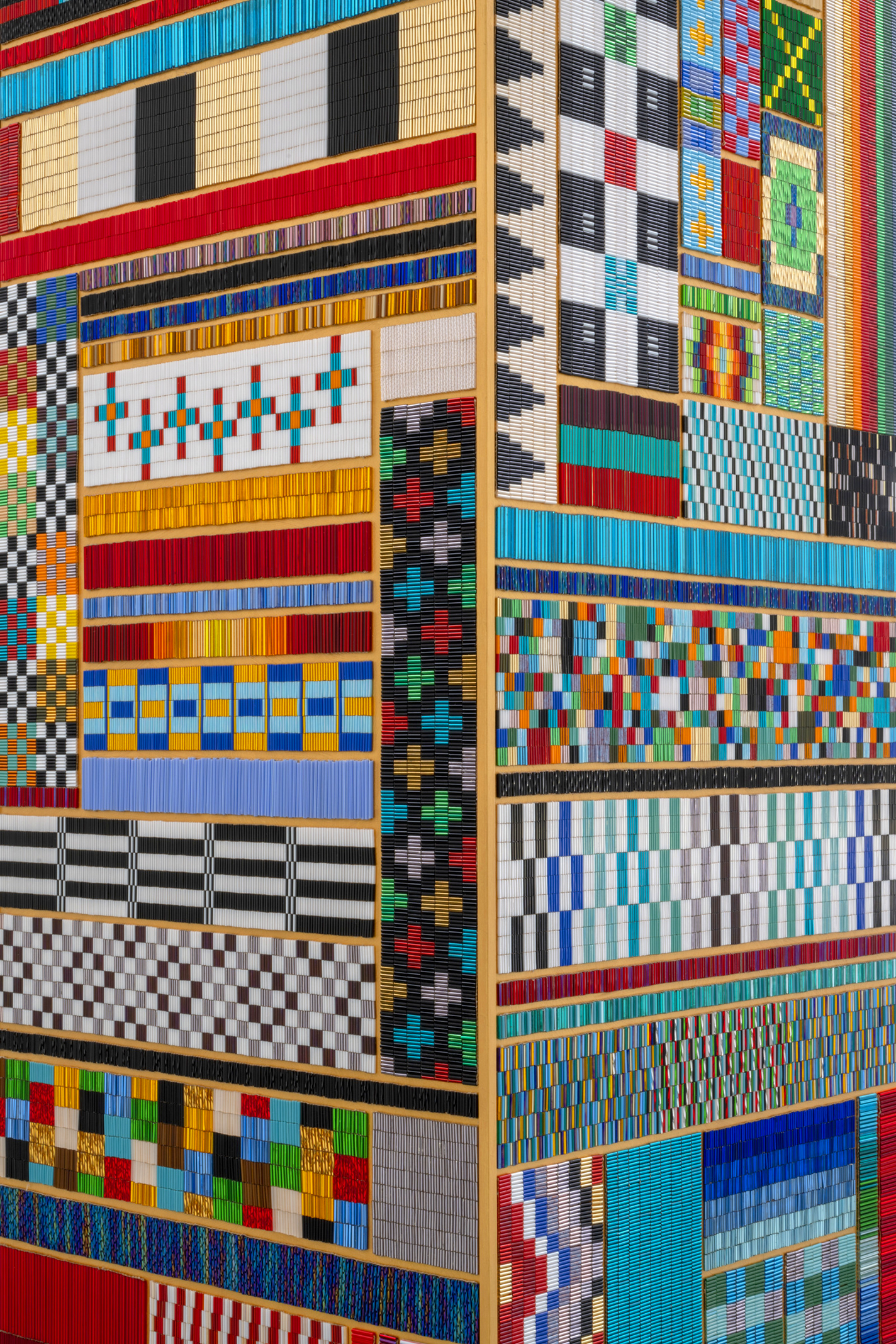 Beaded panels on 10-foot-tall sculpture