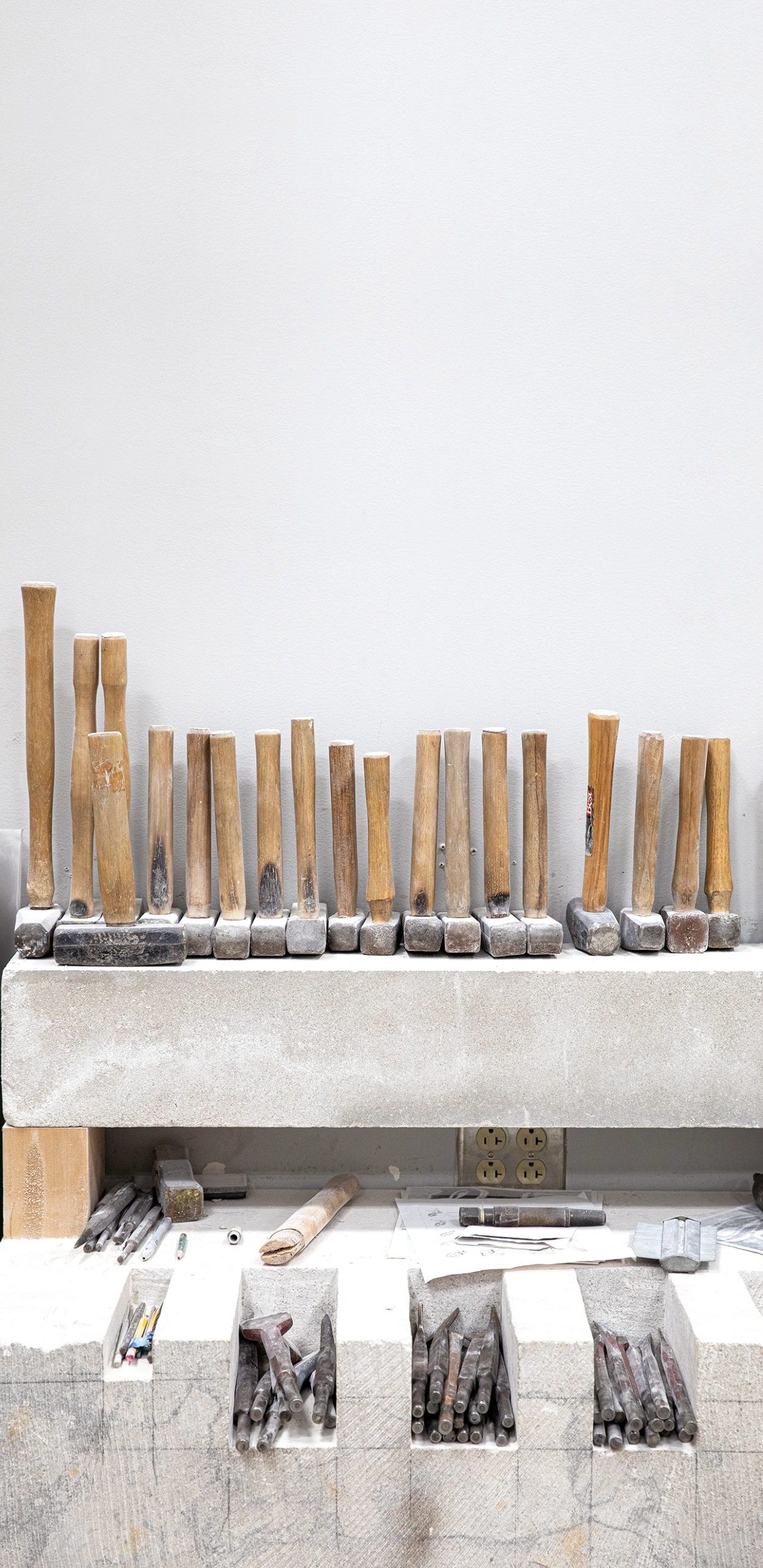 Weighted hammers used in the stonecarving process.