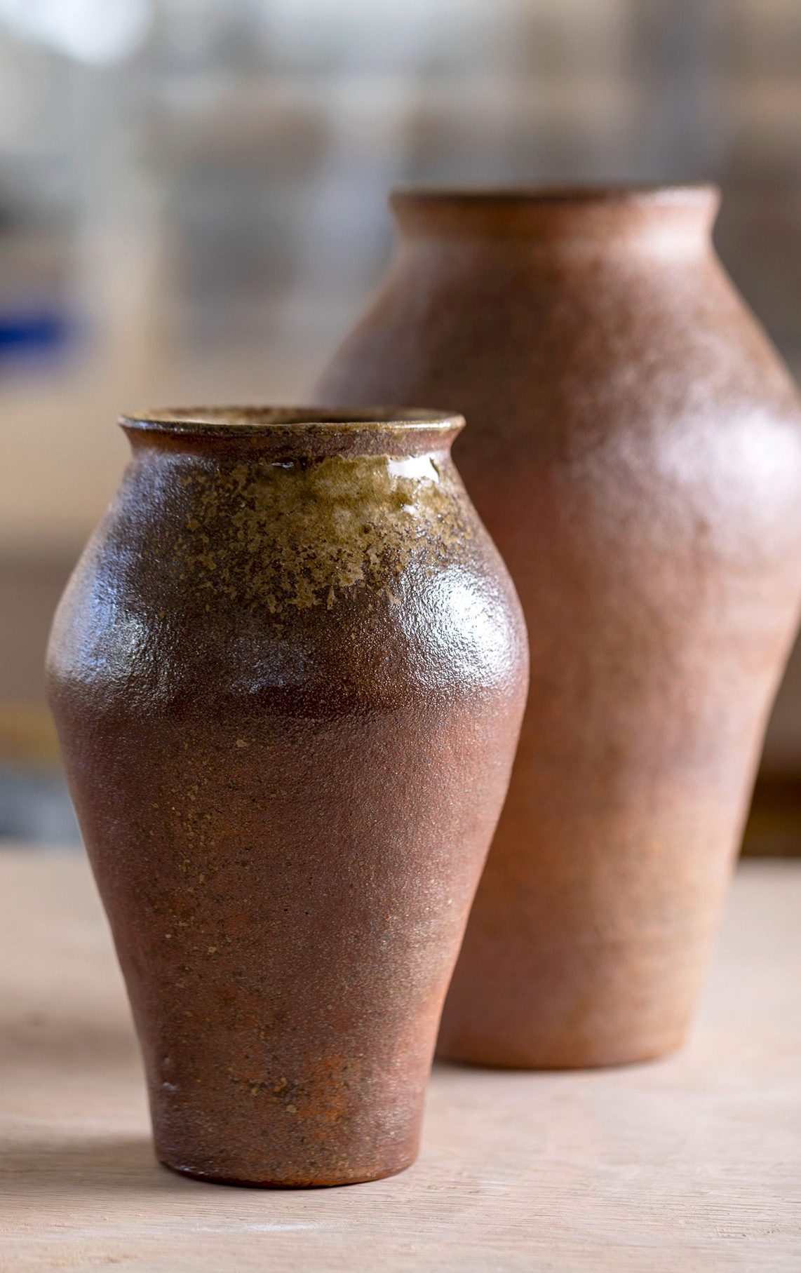 Two hand-built, wood-fired ceramic vessels