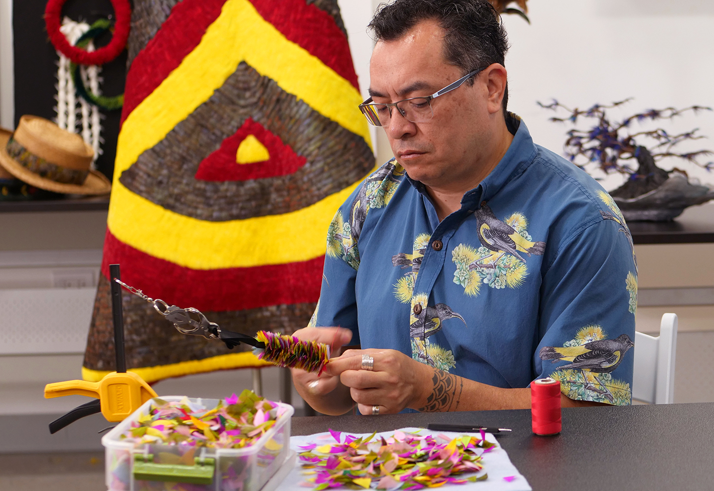 Hawaiian feather artist Kawika Lum-Nelmida